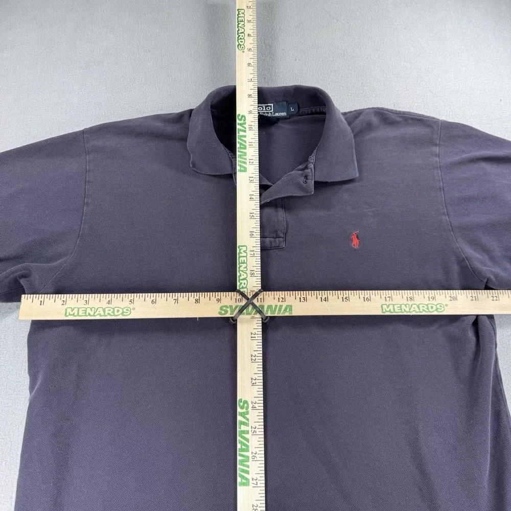 Men's Faded Navy Blue Polo Ralph Lauren Polo Shirt-Size L Red Pony Short Sleeve